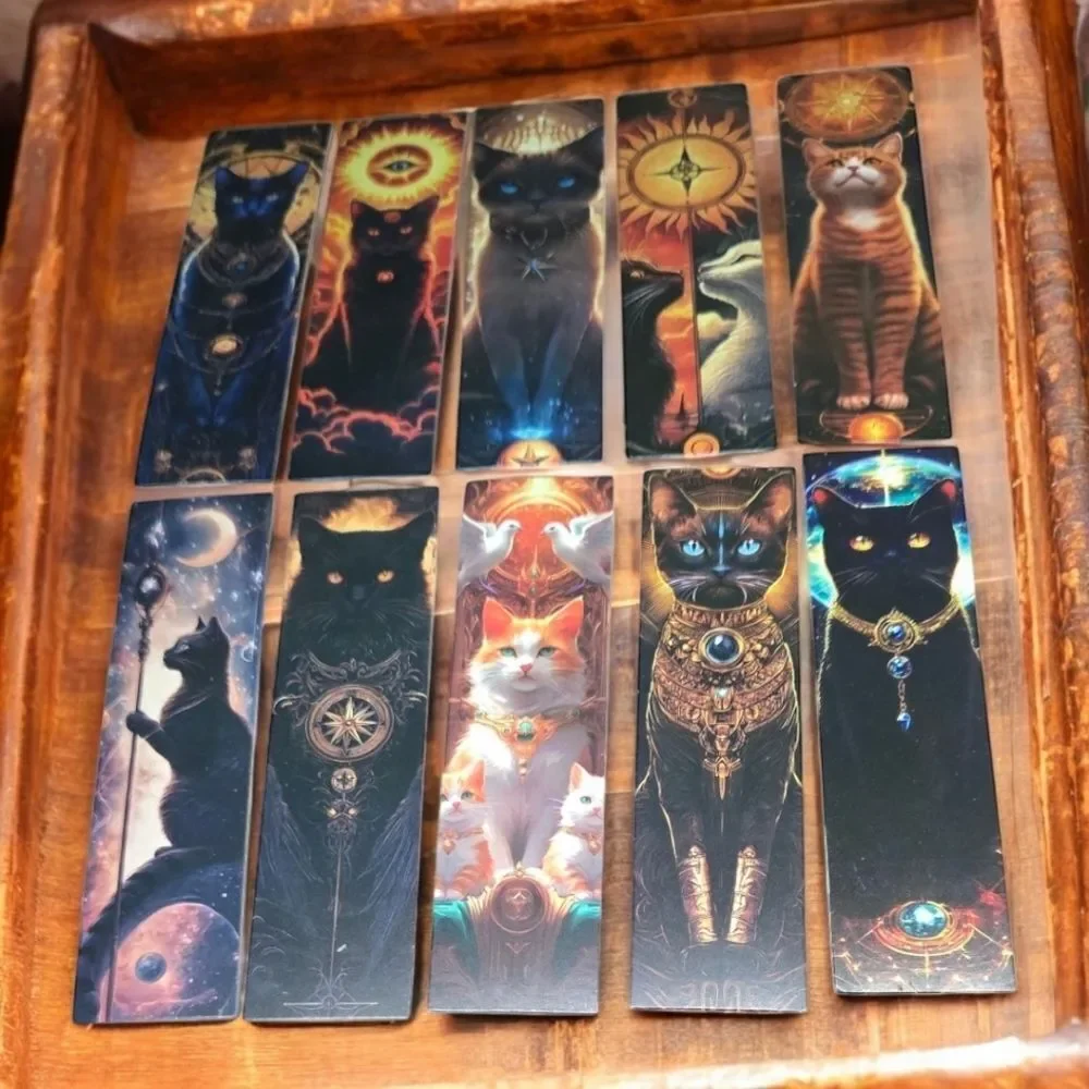 10pc Mystical Cat Tarot Bookmark Set Gothic Celestial Black Cat Reading Markers